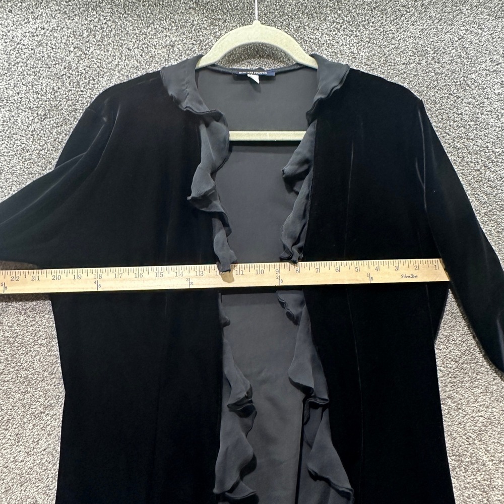 Boston Proper Cardigan Jacket Women Large Black Velvet Ruffle Open Front Sweater - Picture 5 of 6